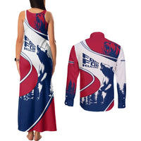 Svalbard Norway Couples Matching Tank Maxi Dress and Long Sleeve Button Shirt with Polar Bear Forest and Norwegian Flag - Wonder Print Shop