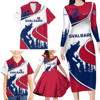 Svalbard Norway Family Matching Long Sleeve Bodycon Dress and Hawaiian Shirt with Polar Bear Forest and Norwegian Flag - Wonder Print Shop