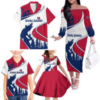 Svalbard Norway Family Matching Off The Shoulder Long Sleeve Dress and Hawaiian Shirt with Polar Bear Forest and Norwegian Flag - Wonder Print Shop