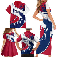 Svalbard Norway Family Matching Short Sleeve Bodycon Dress and Hawaiian Shirt with Polar Bear Forest and Norwegian Flag - Wonder Print Shop