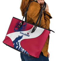 Svalbard Norway Leather Tote Bag with Polar Bear Forest and Norwegian Flag - Wonder Print Shop