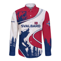 Svalbard Norway Long Sleeve Button Shirt with Polar Bear Forest and Norwegian Flag - Wonder Print Shop