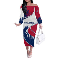 Svalbard Norway Off The Shoulder Long Sleeve Dress with Polar Bear Forest and Norwegian Flag - Wonder Print Shop