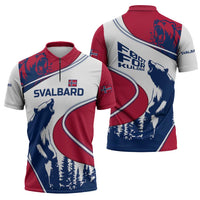 Svalbard Norway Zipper Polo Shirt with Polar Bear Forest and Norwegian Flag - Wonder Print Shop