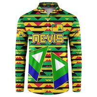 Nevis in Saint Kitts and Nevis Button Sweatshirt Geometric Pattern and Coat of Arms - Wonder Print Shop