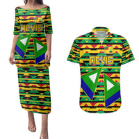 Nevis in Saint Kitts and Nevis Couples Matching Puletasi and Hawaiian Shirt Geometric Pattern and Coat of Arms - Wonder Print Shop