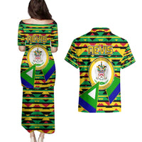 Nevis in Saint Kitts and Nevis Couples Matching Puletasi and Hawaiian Shirt Geometric Pattern and Coat of Arms - Wonder Print Shop
