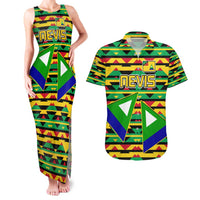 Nevis in Saint Kitts and Nevis Couples Matching Tank Maxi Dress and Hawaiian Shirt Geometric Pattern and Coat of Arms - Wonder Print Shop
