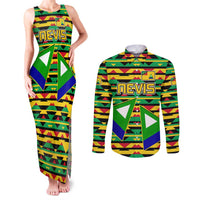 Nevis in Saint Kitts and Nevis Couples Matching Tank Maxi Dress and Long Sleeve Button Shirt Geometric Pattern and Coat of Arms - Wonder Print Shop