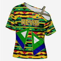 Nevis in Saint Kitts and Nevis Cross Shoulder Shirt Geometric Pattern and Coat of Arms - Wonder Print Shop
