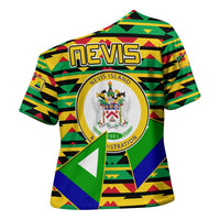Nevis in Saint Kitts and Nevis Cross Shoulder Shirt Geometric Pattern and Coat of Arms - Wonder Print Shop