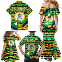 Nevis in Saint Kitts and Nevis Family Matching Mermaid Dress and Hawaiian Shirt Geometric Pattern and Coat of Arms - Wonder Print Shop