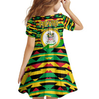 Nevis in Saint Kitts and Nevis Family Matching Off The Shoulder Long Sleeve Dress and Hawaiian Shirt Geometric Pattern and Coat of Arms - Wonder Print Shop