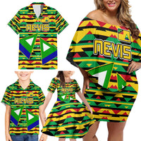 Nevis in Saint Kitts and Nevis Family Matching Off Shoulder Short Dress and Hawaiian Shirt Geometric Pattern and Coat of Arms - Wonder Print Shop
