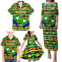 Nevis in Saint Kitts and Nevis Family Matching Puletasi and Hawaiian Shirt Geometric Pattern and Coat of Arms - Wonder Print Shop