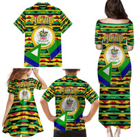 Nevis in Saint Kitts and Nevis Family Matching Puletasi and Hawaiian Shirt Geometric Pattern and Coat of Arms - Wonder Print Shop