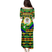 Nevis in Saint Kitts and Nevis Family Matching Puletasi and Hawaiian Shirt Geometric Pattern and Coat of Arms - Wonder Print Shop