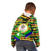 Nevis in Saint Kitts and Nevis Kid Hoodie Geometric Pattern and Coat of Arms - Wonder Print Shop