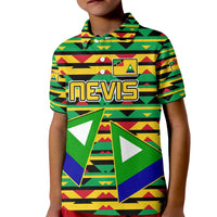 Nevis in Saint Kitts and Nevis Kid Polo Shirt Geometric Pattern and Coat of Arms - Wonder Print Shop
