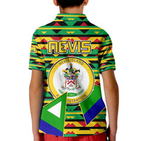 Nevis in Saint Kitts and Nevis Kid Polo Shirt Geometric Pattern and Coat of Arms - Wonder Print Shop