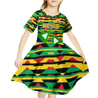 Nevis in Saint Kitts and Nevis Kid Short Sleeve Dress Geometric Pattern and Coat of Arms - Wonder Print Shop