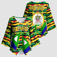 Nevis in Saint Kitts and Nevis Kimono Sleeve Blouse Geometric Pattern and Coat of Arms - Wonder Print Shop