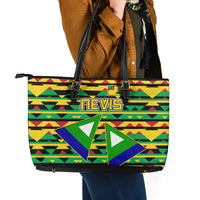 Nevis in Saint Kitts and Nevis Leather Tote Bag Geometric Pattern and Coat of Arms - Wonder Print Shop