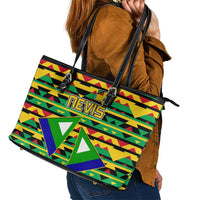 Nevis in Saint Kitts and Nevis Leather Tote Bag Geometric Pattern and Coat of Arms - Wonder Print Shop
