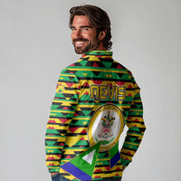 Nevis in Saint Kitts and Nevis Long Sleeve Polo Shirt Geometric Pattern and Coat of Arms - Wonder Print Shop