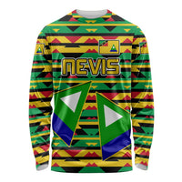 Nevis in Saint Kitts and Nevis Long Sleeve Shirt Geometric Pattern and Coat of Arms - Wonder Print Shop