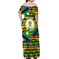 Nevis in Saint Kitts and Nevis Off Shoulder Maxi Dress Geometric Pattern and Coat of Arms - Wonder Print Shop