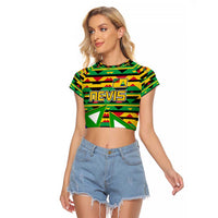 Nevis in Saint Kitts and Nevis Raglan Cropped T Shirt Geometric Pattern and Coat of Arms - Wonder Print Shop