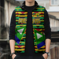 Nevis in Saint Kitts and Nevis Sleeveless Puffer Jacket Geometric Pattern and Coat of Arms - Wonder Print Shop