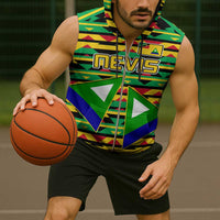 Nevis in Saint Kitts and Nevis Sleeveless Zip Hoodie Geometric Pattern and Coat of Arms - Wonder Print Shop