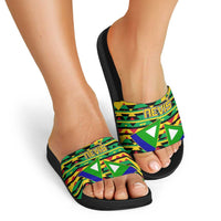 Nevis in Saint Kitts and Nevis Slide Sandals Geometric Pattern and Coat of Arms - Wonder Print Shop