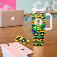 Nevis in Saint Kitts and Nevis Tumbler With Handle Geometric Pattern and Coat of Arms - Wonder Print Shop
