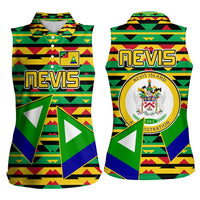 Nevis in Saint Kitts and Nevis Women Sleeveless Polo Shirt Geometric Pattern and Coat of Arms - Wonder Print Shop