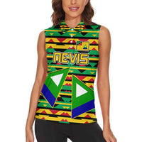 Nevis in Saint Kitts and Nevis Women Sleeveless Polo Shirt Geometric Pattern and Coat of Arms - Wonder Print Shop