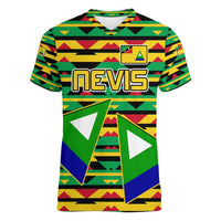 Nevis in Saint Kitts and Nevis Women V-Neck T-Shirt Geometric Pattern and Coat of Arms - Wonder Print Shop