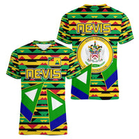 Nevis in Saint Kitts and Nevis Women V-Neck T-Shirt Geometric Pattern and Coat of Arms - Wonder Print Shop