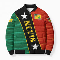 Nevis in Saint Kitts and Nevis Bomber Puffer Jacket Star Design and Coat of Arms - Wonder Print Shop