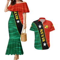 Nevis in Saint Kitts and Nevis Couples Matching Mermaid Dress and Hawaiian Shirt Star Design and Coat of Arms - Wonder Print Shop