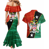 Nevis in Saint Kitts and Nevis Couples Matching Mermaid Dress and Hawaiian Shirt Star Design and Coat of Arms - Wonder Print Shop