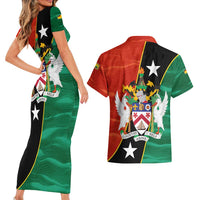 Nevis in Saint Kitts and Nevis Couples Matching Short Sleeve Bodycon Dress and Hawaiian Shirt Star Design and Coat of Arms - Wonder Print Shop