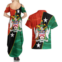 Nevis in Saint Kitts and Nevis Couples Matching Summer Maxi Dress and Hawaiian Shirt Star Design and Coat of Arms - Wonder Print Shop