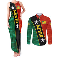 Nevis in Saint Kitts and Nevis Couples Matching Tank Maxi Dress and Long Sleeve Button Shirt Star Design and Coat of Arms - Wonder Print Shop