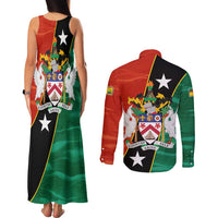 Nevis in Saint Kitts and Nevis Couples Matching Tank Maxi Dress and Long Sleeve Button Shirt Star Design and Coat of Arms - Wonder Print Shop