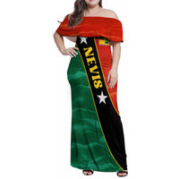 Nevis in Saint Kitts and Nevis Family Matching Off Shoulder Maxi Dress and Hawaiian Shirt Star Design and Coat of Arms - Wonder Print Shop