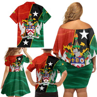 Nevis in Saint Kitts and Nevis Family Matching Off Shoulder Short Dress and Hawaiian Shirt Star Design and Coat of Arms - Wonder Print Shop
