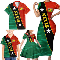 Nevis in Saint Kitts and Nevis Family Matching Short Sleeve Bodycon Dress and Hawaiian Shirt Star Design and Coat of Arms - Wonder Print Shop